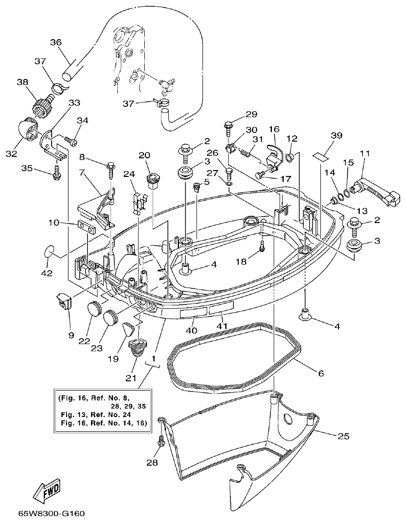 Yamaha F20A, F25A BOTTOM COWLING parts diagram